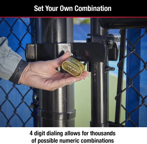 Vista 3 de Master Lock Candado de combinación de latón para uso en interiores y exteriores con combinación reajustable para casillero de gimnasio, puerta