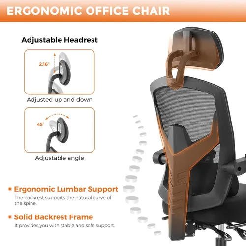 Vista 4 de Sweetcrispy Silla de escritorio para computadora de oficina, ergonómica, con respaldo alto, de malla, giratorias, con ruedas, cómodo soporte lumbar
