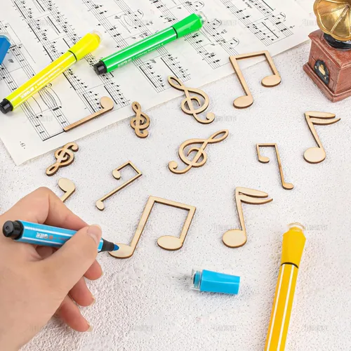 Vista 5 de AUEAR, Paquete de 60 notas musicales con recortes de madera, mini notas musicales, adornos de madera, rebanadas sin terminar para manualidades