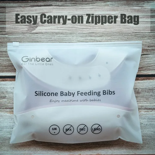 Vista 6 de Ginbear Baberos de silicona para bebés, baberos de alimentación de goma de silicona ajustables impermeables con bolsillo para atrapar alimentos