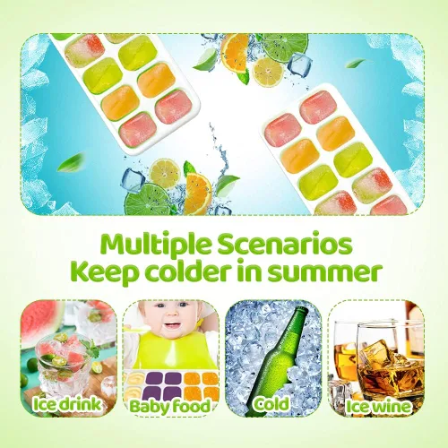 Vista 6 de Bandejas para cubitos de hielo, bandeja de silicona para cubitos de hielo de fácil liberación con tapa extraíble resistente a derrames, sin BPA