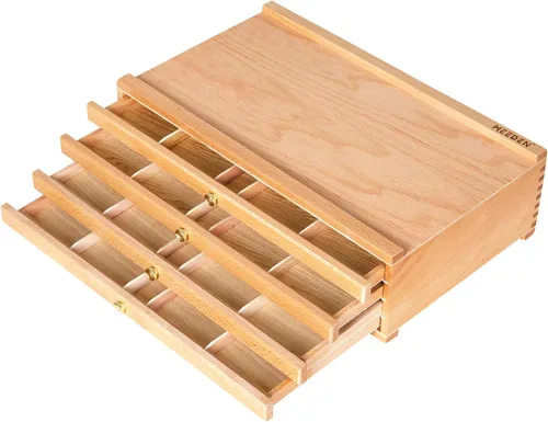 Vista 11 de MEEDEN Caja de almacenamiento de suministros de arte de 4 cajones, caja de lápices multifunción de madera de haya con cajón y compartimentos
