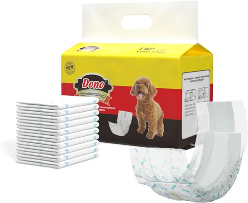 Vista 11 de Dono Pañales desechables para perros machos con indicador de humedad, 56 unidades, bandas superabsorbentes para el vientre para perros machos