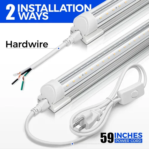 Vista 6 de Barrina Luz LED para Taller de 2 Pies, 20W 3000LM 3000K, Luces de Tubo Enlazables con Cubierta Transparente, Iluminación LED T8 Integrada
