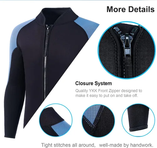 Vista 28 de Wetsuit Top Men,2mm Mens Wetsuit Top 3mm Long Sleeve Wetsuit Jacket Men Front Zip Warm Wets Suit Jackets for Men Stretch Mens Wetsuit Top