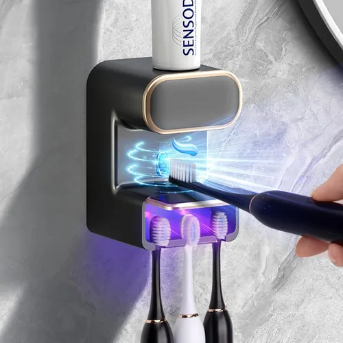 Vista 10 de Dispensador automático de pasta de dientes, dispensador eléctrico de pasta de dientes montado en la pared con 3 ranuras para pasta de dientes