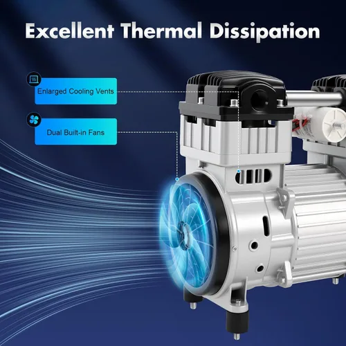Vista 4 de Bomba de vacío sin aceite 7CFM 1100w, cabezal de compresor de aire silencioso 110v Bomba de silencio de diafragma Bomba de silencio de diafragma