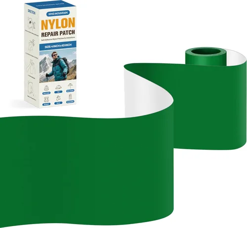 Vista 100 de KING MOUNTAIN Cinta de reparación de lona, parche para equipos para exteriores, 4 x 63 pulgadas, impermeable, autoadhesiva para reparar cubiertas