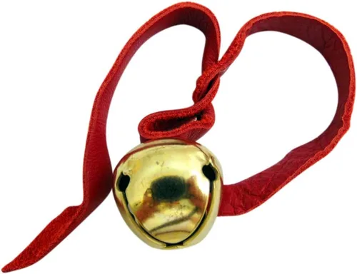 Vista 4 de Believe Ornament - Campana de trineo de latón con cordón de cuero, decoración para árbol de Navidad con bolsa de regalo