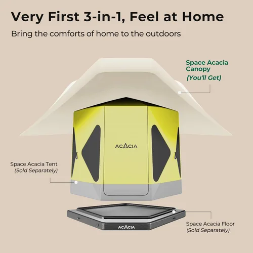 Vista 2 de ACACIA Toldo para 2-3 personas para sistema de campamento Space Acacia, lona de camping impermeable PU2000 para camping de 4 estaciones, lona