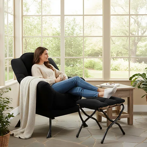 Vista 163 de Welnow Silla Lazy con otomana, moderna silla de descanso con reposabrazos y un bolsillo lateral, sillón para sofá de ocio, sillón de lectura