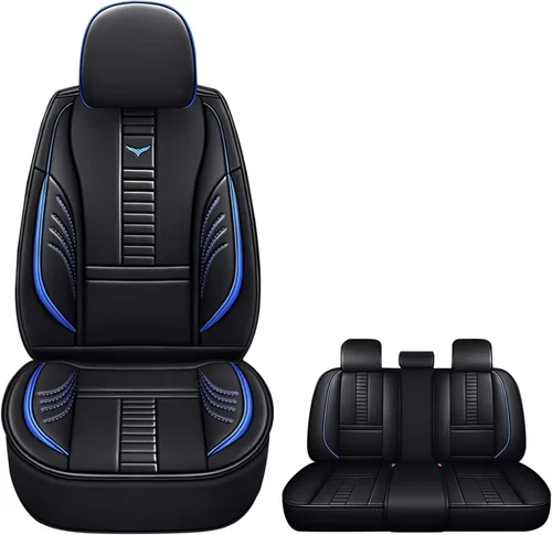 Vista 12 de Fundas de asiento delantero para Volkswagen 1999-2025 95% modelos, protección de banco frontal 3D compatible con bolsa de aire lateral línea negra