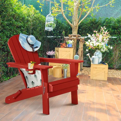 Vista 7 de Silla Adirondack plegable de plástico HDPE con soporte para tazas, sillas para hogueras resistentes a la intemperie, sillas Adirondack para patio