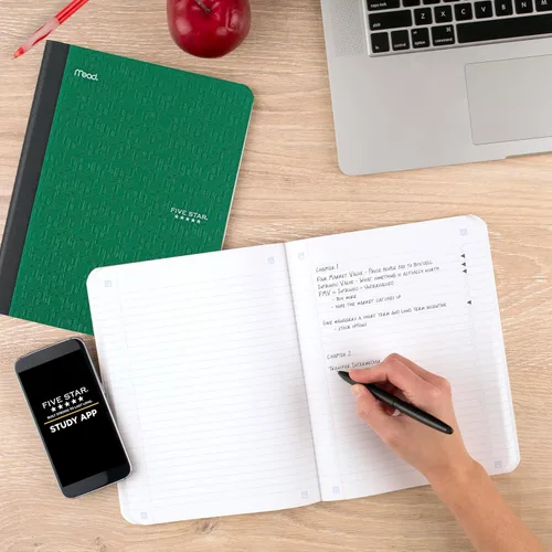 Vista 9 de Five Star Libro de composición + aplicación de estudio, paquete de 4, papel rayado universitario, 7-1/2 x 9-3/4 pulgadas, 80 hojas, verde bosque