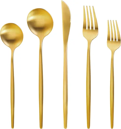 Juego de cubiertos dorados para 4, MIKIWAY juego de 20 piezas de cubiertos de acero inoxidable, juego de cubiertos de mesa dorados con acabado mate,