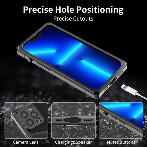 Vista 3 de HUALIMEI Funda de lujo para iPhone 13 Pro 6.1, funda de teléfono de fibra de carbono, armadura protectora militar con protector de pantalla