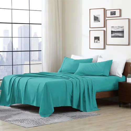 Vista 23 de Cathay Home Essentials Juego de sábanas de microfibra ultra suave, hipoalergénicas, resistentes a las arrugas, doble cepillado, color aguamarina