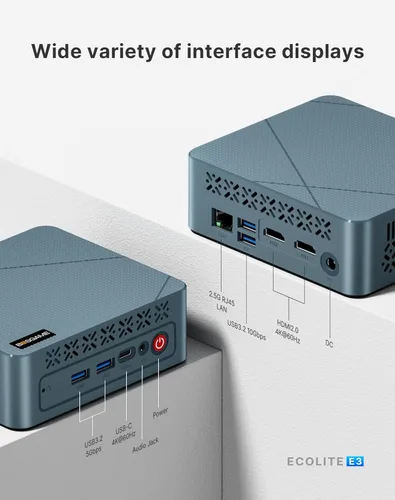 Vista 5 de BOSGAME Mini PC E3 Neo, Alder Lake N95 Mini computadoras USB-C con todas las funciones, RAM DDR4 de 16 GB, SSD NVMe de 512 GB, pantalla triple 4K