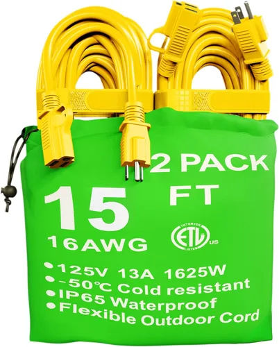 Vista 66 de HUANCHAIN Cable de extensión negro para interiores y exteriores, 3 pies, impermeable, calibre 16/3, flexible, resistente al frío, cable de extensión