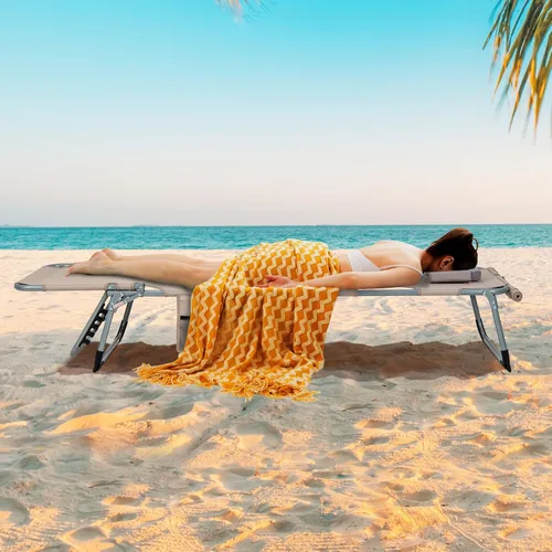 Vista 8 de Goplus Silla de bronceado, silla plegable de playa al aire libre con agujero para cara y brazo, correa de transporte, almohada, silla de descanso