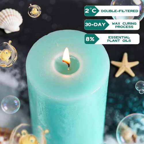 Vista 3 de Ocean Breeze - Vela perfumada de pilar, 2.8 x 6 pulgadas, 75 horas de combustión, vela costera azul texturizada con fragancia de sal marina y madera