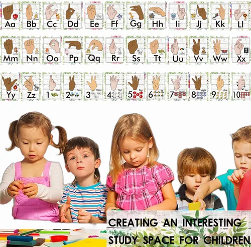 Vista 6 de YIYDONG Juego de 36 Piezas de Tablero de Anuncios del Alfabeto ASL, Tarjetas Didácticas de Lenguaje de Señas con Números ABC, Decoraciones de Pared