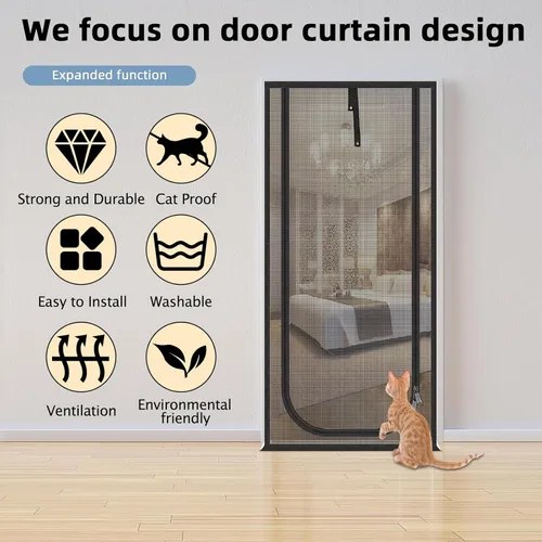 Vista 4 de Puerta de Malla Mejorada para Mascotas, Se Adapta a Abertura de Puerta de 34 x 83 pulgadas, Puerta de Malla Gruesa Resistente a Gatos para Sala