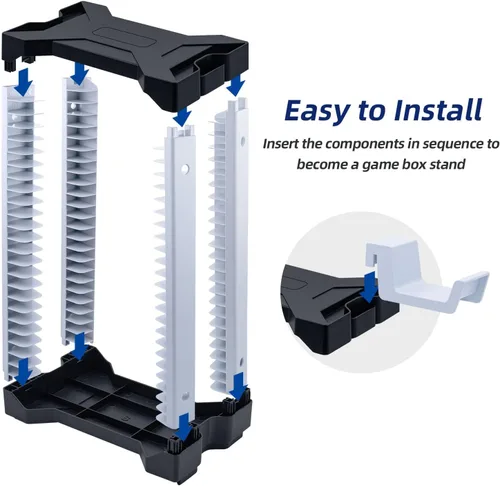 Vista 5 de Mcbazel Torre de soporte de almacenamiento de videojuegos para PS5/PS4/NS Switch/Switch2/Xbox, almacenamiento de disco de videojuegos y controlador