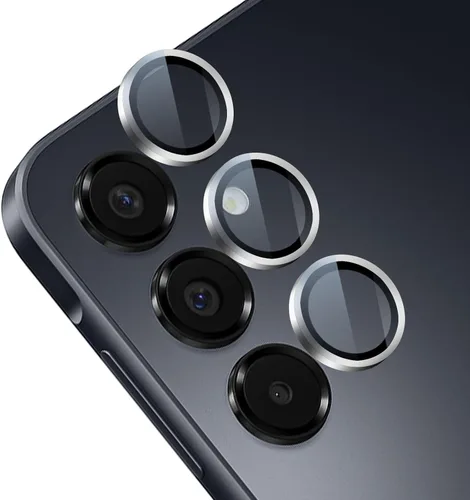 Vista 9 de TENOC Protector de lente de cámara para Samsung Galaxy A15, cubierta de pantalla de cámara de vidrio templado 9H, anillo individual de metal negro