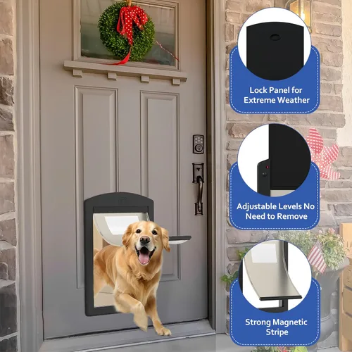 Vista 2 de Puerta para perros grandes [Classicmacher], puerta con marco negro para perros grandes, puerta de plástico resistente para perros grandes y mascotas