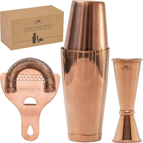 Vista 11 de A Bar Above Juego de coctelera, kit de camarero profesional de 4 piezas con coctelera Boston, colador, jigger y cuchara de bar, accesorios de barra