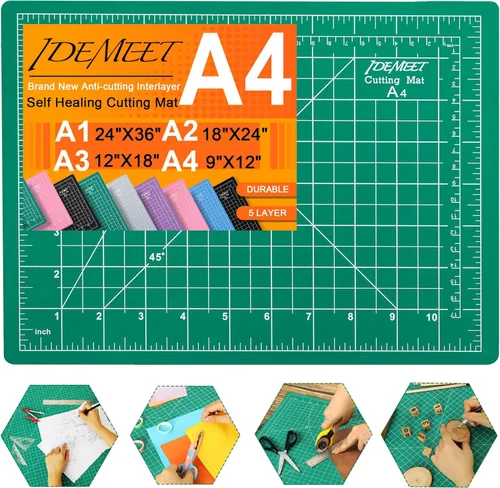 Vista 17 de Alfombrilla de corte autorreparable de 9 x 12 pulgadas, alfombrilla de costura giratoria Idemeet para manualidades, protector de mesa de hoja de 5