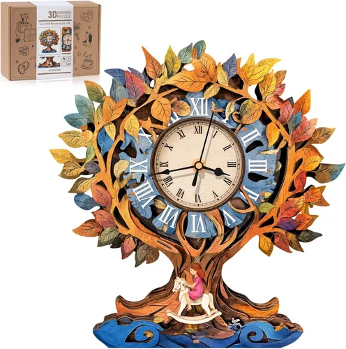 Vista 10 de Rompecabezas de Madera 3D para Adultos, Reloj de Gato Detective con Kit de Modelo de Péndulo, Rompecabezas 3D para Habitación de Adultos Decoración