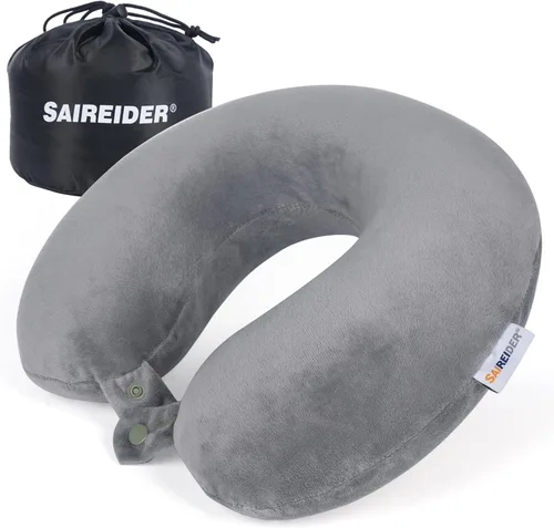 Vista 11 de SAIREIDER Almohadas de cuello para viaje, 100% espuma viscoelástica, almohadas de viaje ajustables con bolsa de almacenamiento, máscara de dormir