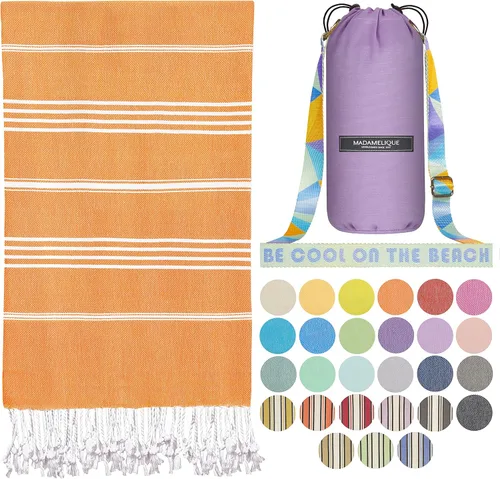 Vista 12 de Madamelique Toalla de playa con bolsa de playa de 39 x 74 pulgadas, toallas de playa prelavadas de gran tamaño -% 100 algodón, secado rápido, sin