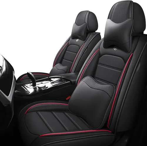 Vista 28 de Fundas de asiento delantero de automóvil para Jeep Cherokee 1983-2023, 2 asientos de ajuste personalizado, cojín protector de cuero, fundas Negro