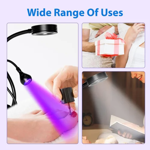 Vista 29 de AORAEM Lámpara LED UV para uñas: lámpara U V de cuello de cisne de doble cabeza para uñas de gel, luz LED de curación flash con 6 lupas para el Negro