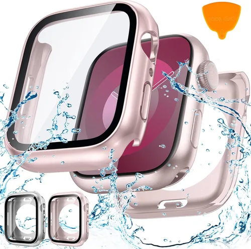 Vista 9 de Goton - 2 fundas para protector de pantalla de Apple Watch de 40 mm, series 6/5/4, SE 3/2/1, funda de protección de PC impermeable con vidrio