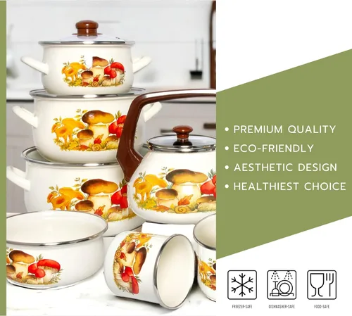 Vista 7 de STP GOODS Olla de aluminio esmaltado para setas y vientre, cazuela profunda con tapa de vidrio, utensilios de cocina, olla para sopa