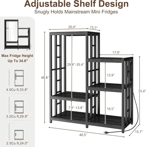 Vista 2 de Soporte para Mini Nevera, Estación de Gabinete de Barra de Café con Espacio de Almacenamiento para Insertar Refrigerador Pequeño, Organizador