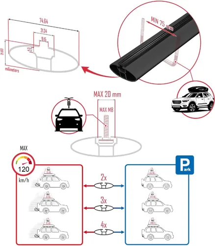 Vista 6 de Compatible with Volvo XC40 2018-2025 ACE-2 Car Roof Rack Cross Bar Black Aluminium 2 Bars