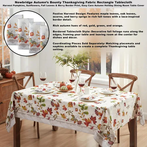 Vista 3 de Newbridge Autumn Essentials - Mantel de tela con borde de follaje de otoño, hojas cambiantes, de fácil cuidado, a prueba de manchas, resistente a
