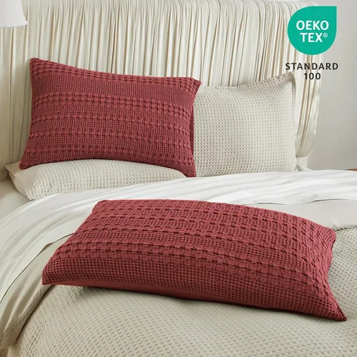 Vista 20 de PHF - Fundas de almohada 100% algodón con tejido gofre europeo, 26 x 26 pulgadas, 2 unidades para decoración elegante del hogar, para cama, sin