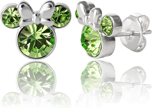 Vista 4 de Disney - Aretes tipo dormilona con diseño de Minnie Mouse para mujer, joyería de piedras natales