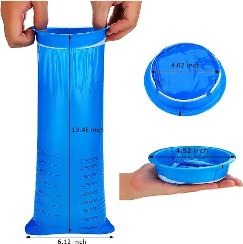 Vista 5 de Paquete de 14 bolsas desechables para el vómito (gruesas), bolsas de Barf de 33.8 fl oz, color azul, bolsa de náuseas matutinas resistente a fugas