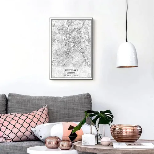 Vista 3 de TANOKCRS Stuttgart - Póster de arte de pared con mapa de Alemania sin marco, diseño moderno de mapas en blanco y negro, decoración del hogar, 16 x