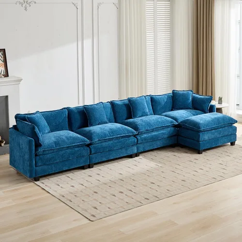 Vista 18 de Sofá modular seccional, cómodo sofá nube de felpilla de 111.5 pulgadas con reposabrazos y almohada, moderno sofá de asiento profundo para sala