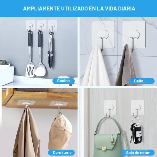 Vista 3 de Ganchos adhesivos grandes para colgar ganchos de pared resistentes, ganchos autoadhesivos para toallas, abrigos, ganchos impermeables