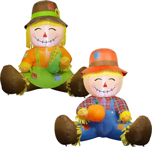 Vista 8 de Lulu Home Decoración inflable de otoño, espantapájaros soplado de aire de 3.3 pies para parejas con luces LED integradas para cosecha