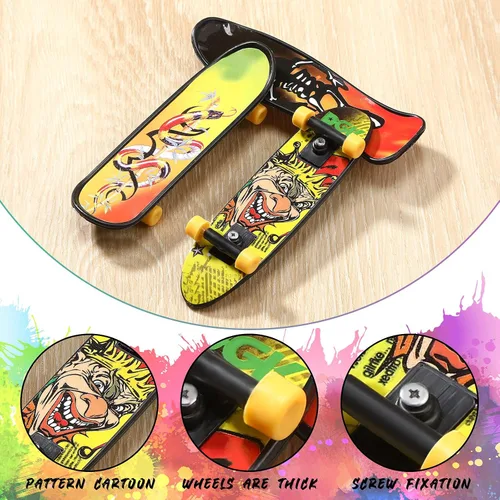 Vista 3 de 36 piezas de mini juguete de patineta de dedo con patrón de doble cara creativo movimiento de la yema de los dedos juguetes para premios de aula